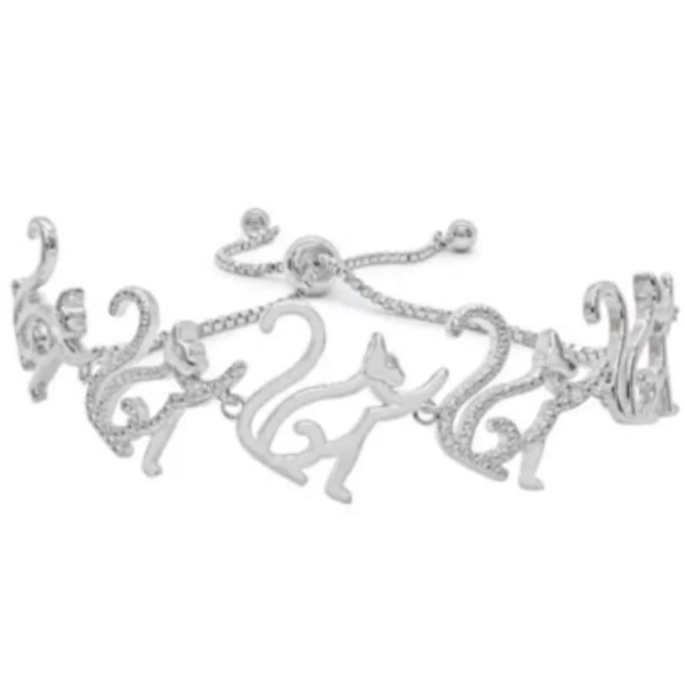 Kitty Cat‎ Adjustable Bolo Platinum Bracelet w/Diamond Accents (BEAUTIFUL!)